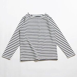 Japanese Black And White Striped Boat Neck T-Shirt - Siz S